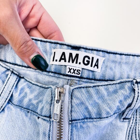 I AM GIA Size 2XS XXS High Rise Straight Leg Patch Denim Jeans Blue - Picture 7 of 9